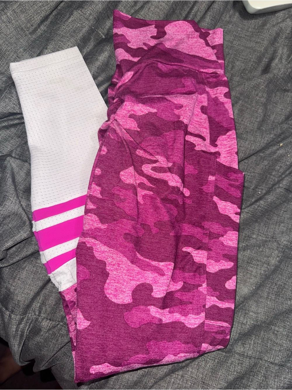Bombshell Sportswear Pink Camo High-Waist Leggings with White Accent